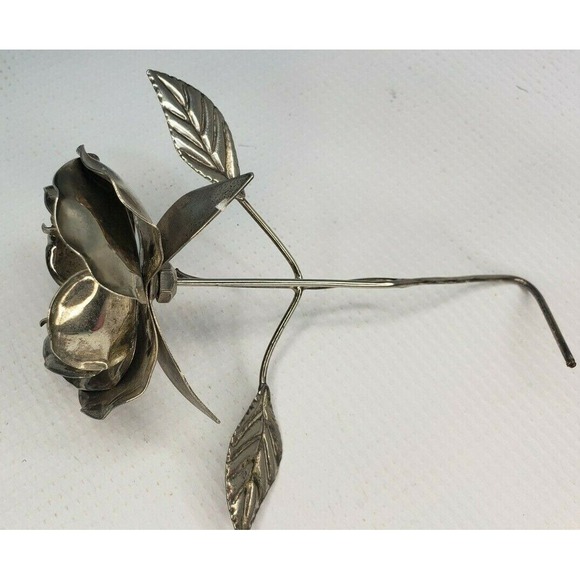 ๐ Vintage Handmade Silver Metal Rose Flower Floral Figurine Decor 4" ๐ - Picture 4 of 10